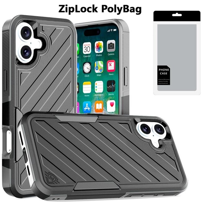 For Apple [PolyBag] For Apple iPhone 16 Plus 6.7 inch Noble lined shockproof dual layer hybrid