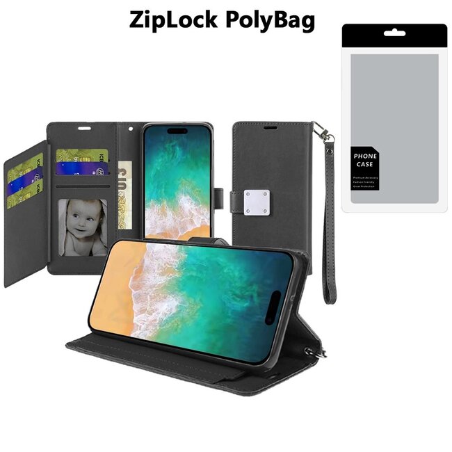 For Apple [PolyBag] For Apple iPhone 16 Plus 6.7 inch Wallet ID Card Holder