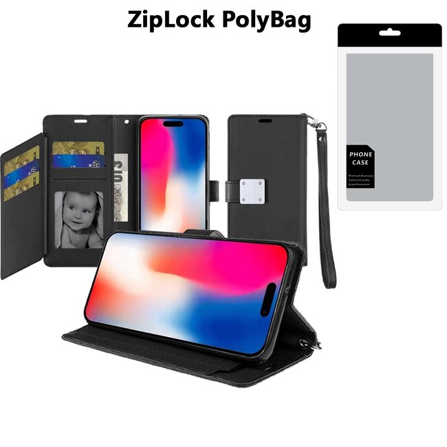 For Apple [PolyBag] For Apple iPhone 16 Pro 6.3 inch Wallet ID Card Holder