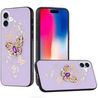 For Apple For Apple iPhone 16 Plus 6.7 inch SPLENDID Diamond Glitter Ornaments Engraving Case Cover Garden Butterflies