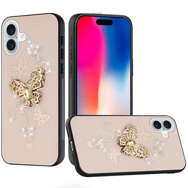 For Apple For Apple iPhone 16 Plus 6.7 inch SPLENDID Diamond Glitter Ornaments Engraving Case Cover Garden Butterflies