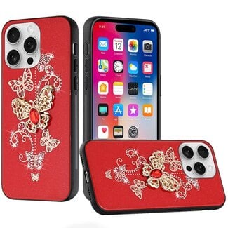 For Apple For Apple iPhone 16 Pro 6.3 inch SPLENDID Diamond Glitter Ornaments Engraving Case Cover Garden Butterflies