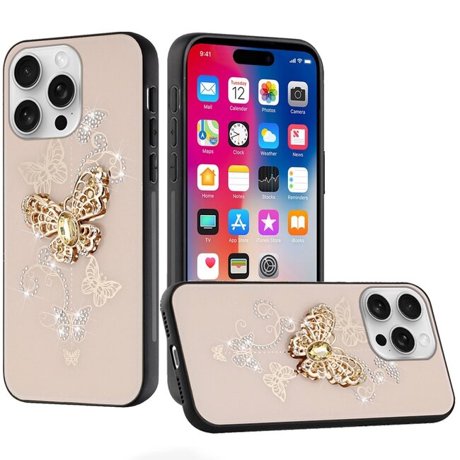 For Apple For Apple iPhone 16 Pro 6.3 inch SPLENDID Diamond Glitter Ornaments Engraving Case Cover Garden Butterflies