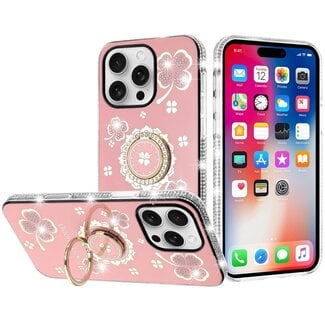 For Apple For Apple iPhone 16 Pro 6.3 inch Splendid Glitter with Diamonds All Around Edges Ring Stand Case Cover