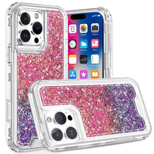 For Apple For Apple iPhone 16 Pro 6.3 inch Epoxy Sticker Glitter 3in1 Shockproof Transparent Hybrid Case