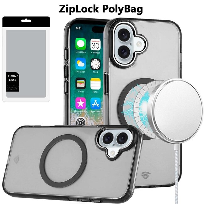 For Apple [PolyBag] For Apple iPhone 16 Plus 6.7 inch Magnetic Circle Ring Transparent Premium Acrylic with Metal Buttons & Camera Raised Lip