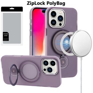 For Apple [PolyBag] For Apple iPhone 16 Pro 6.3 inch Hoop Kickstand Magnetic Circle HD Transparent Chrome Hybrid