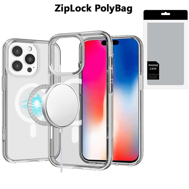 For Apple [PolyBag] For Apple iPhone 16 Pro 6.3 inch Sturdy Ultra Magnetic Circle Thick 3mm Transparent Hybrid