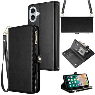 Techy For Apple iPhone 16 Plus 6.7 inch Purse Style Wallet Card ID Money Holder with Zip containing Long & Short Lanyard Case Cover