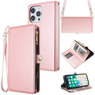 Techy For Apple iPhone 16 Pro 6.3 inch Purse Style Wallet Card ID Money Holder with Zip containing Long & Short Lanyard Case Cover