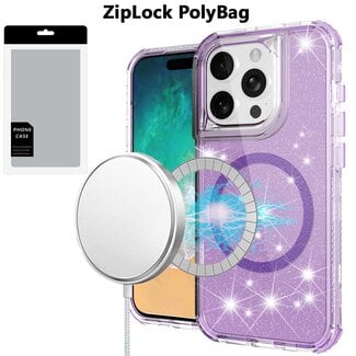 For Apple [PolyBag] For Apple iPhone 16 Pro Max 6.9 inch Magnetic Ring Glitter 3in1 Hybrid Case Cover