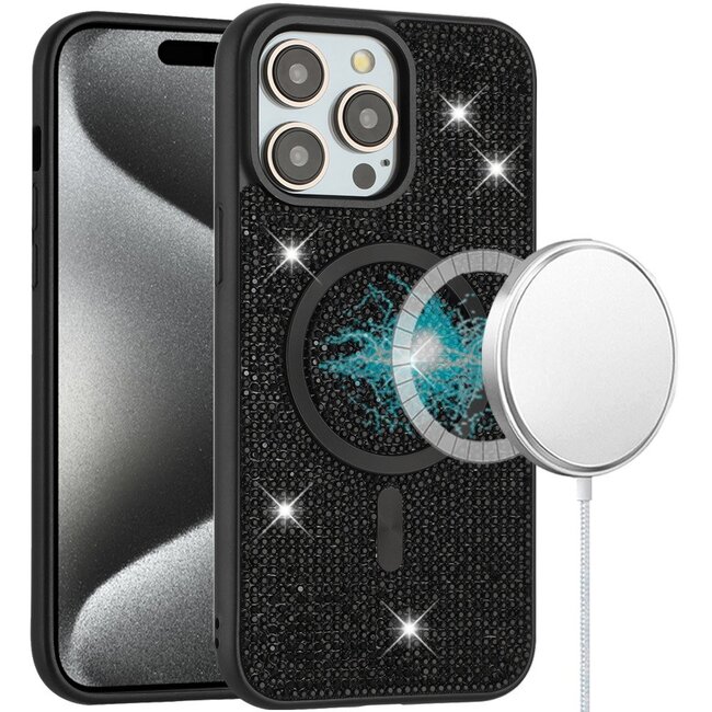 For Apple For Apple iPhone 15 Pro Max Diamond Magnetic Circle with CD Pattern Hybrid