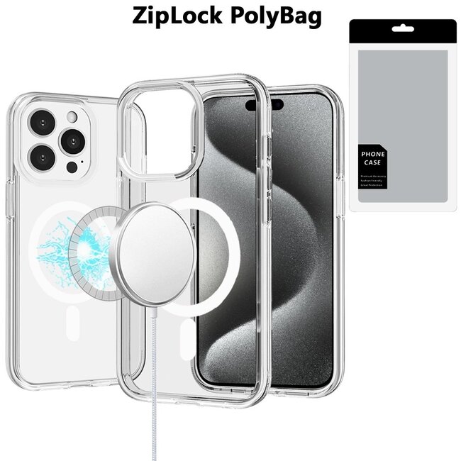 For Apple [PolyBag] For Apple iPhone 15 Pro Max Sturdy Ultra Magnetic Circle Thick 3mm Transparent Hybrid