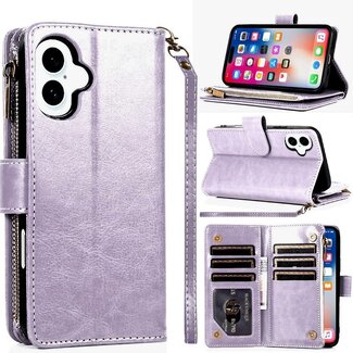 For Apple For Apple iPhone 16 6.1 inch Luxury Wallet Card ID Zipper Money Holder Case Cover