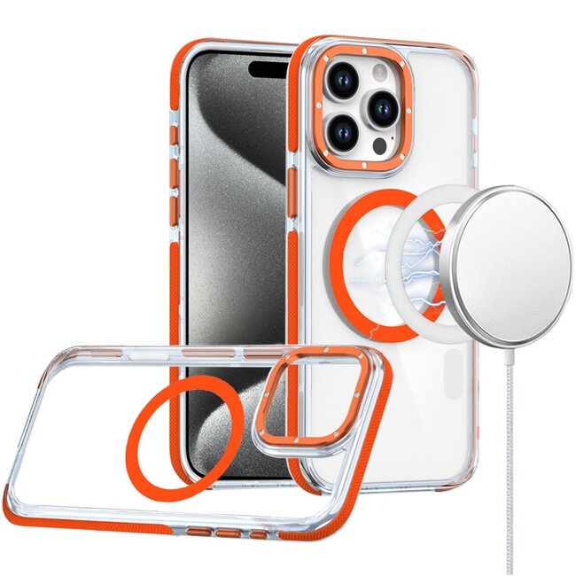 For Apple For Apple iPhone 15 Pro Max Matching Color Frame Strong Magnetic Ring Circle Transparent HQ Thick Hybrid