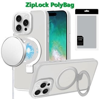 For Apple [PolyBag] For Apple iPhone 16 Pro Max 6.9 inch Metal Chrome Kickstand Magnetic Circle Shockproof Matching Camera Hybrid