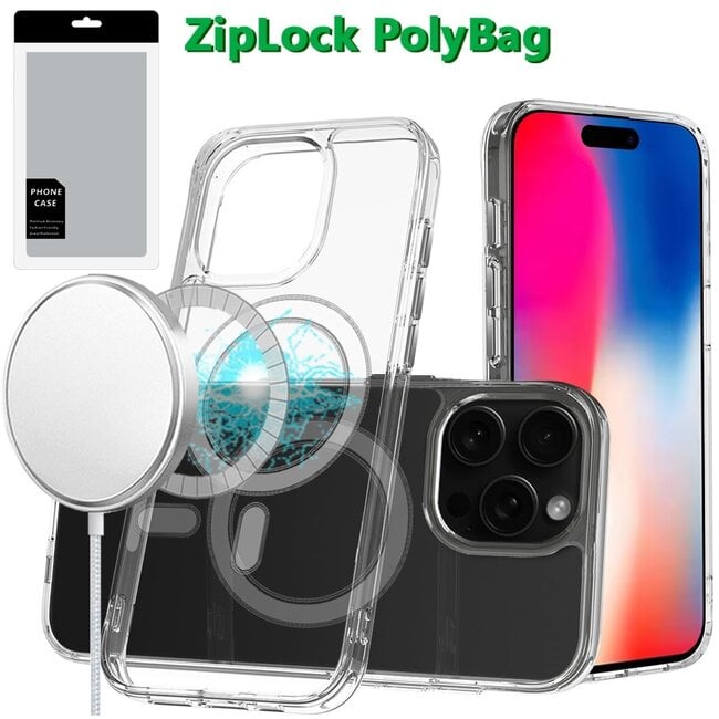 For Apple [PolyBag] For Apple iPhone 16 Pro 6.3 inch Thick Transparent Magnetic Circle Shockproof Hybrid