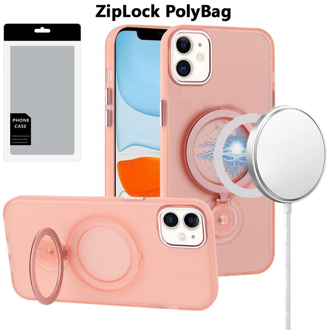 For Apple [PolyBag] For Apple iPhone 11 Hoop Kickstand [Magnetic Circle] HD Transparent Chrome Hybrid