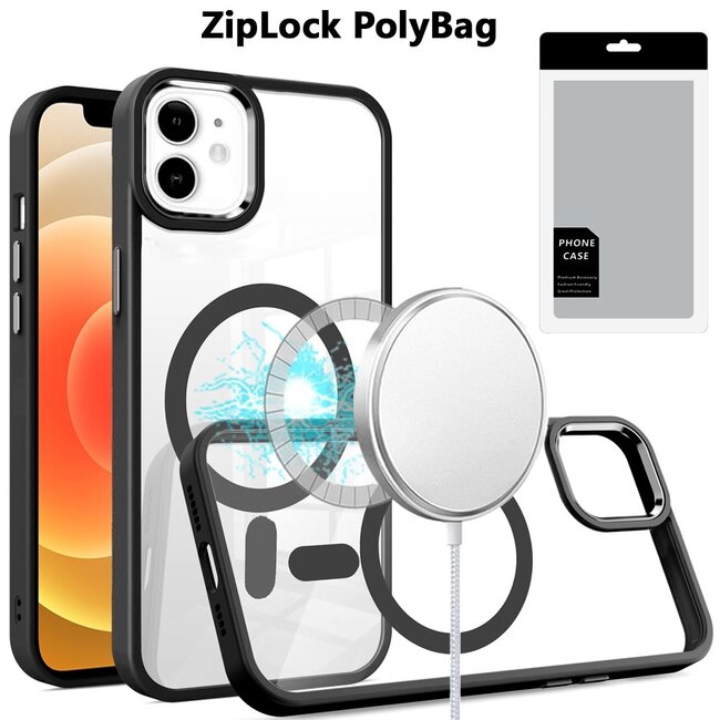 For Apple [PolyBag] For Apple iPhone 12 & iPhone 12 Pro Greatest Clear Acrylic Thick Metal Button Hybrid