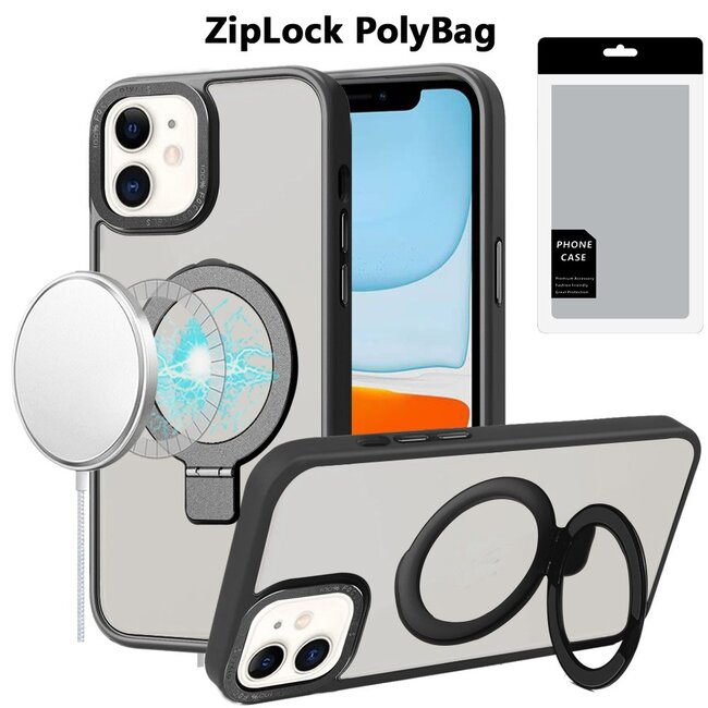 For Apple [PolyBag] For Apple iPhone 11 Metal Chrome Kickstand Magnetic Circle Shockproof Matching Camera Hybrid