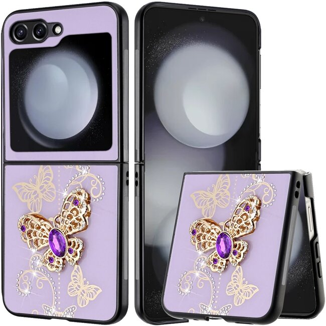 For Samsung For Samsung Z Flip 6 SPLENDID Diamond Glitter Ornaments Engraving Case Cover Garden Butterflies