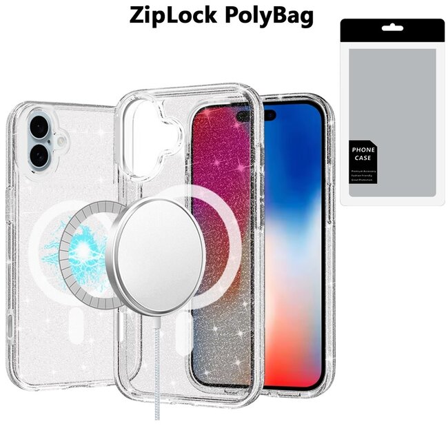Techy [PolyBag] For Apple iPhone 16 6.1 inch Glitter Ultra Magnetic Circle Thick 3mm Transparent Hybrid