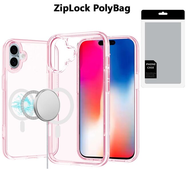 For Apple [PolyBag] For Apple  iPhone 16 6.1 inch Sturdy Ultra Magnetic Circle Thick 3mm Transparent Hybrid