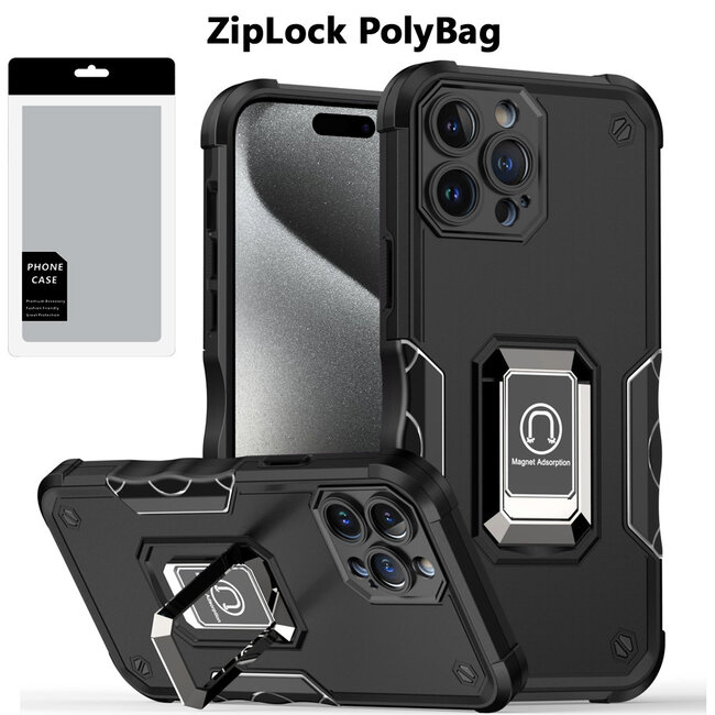 For Apple [PolyBag] For Apple iPhone 15 Pro Max OPTIMUM Magnetic Ring Stand Hybrid