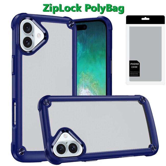 For Apple [PolyBag] For Apple iPhone 16 Plus 6.7 inch Ultimate CaseX Transparent Hybrid Case with Metal Buttons And Camera Edges