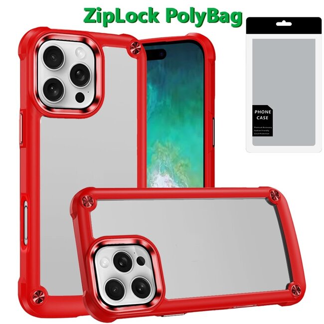 For Apple [PolyBag] For Apple iPhone 16 Pro Max 6.9 inch Ultimate CaseX Transparent Hybrid Case with Metal Buttons And Camera Edges