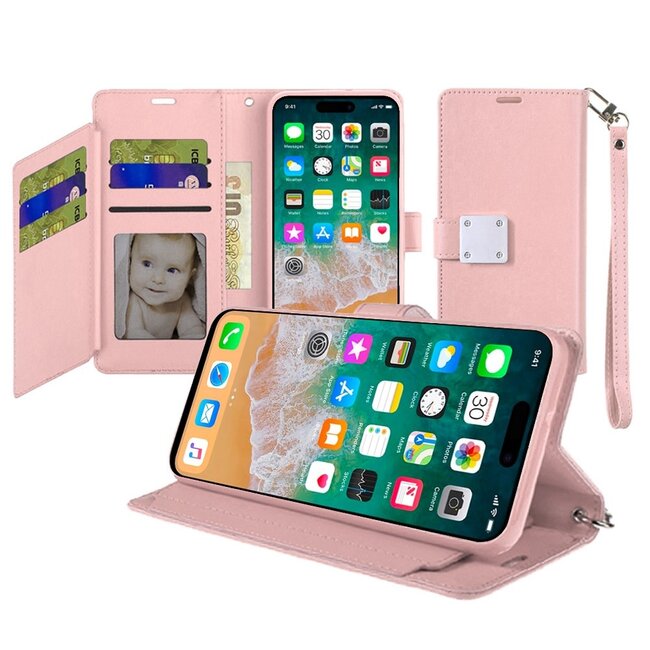 For Apple For Apple iPhone 16 Plus 6.7 inch Wallet ID Card Holder Case Cover