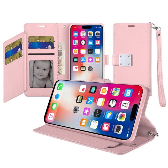 For Apple For Apple iPhone 16 Pro 6.3 inch Wallet ID Card Holder Case Cover