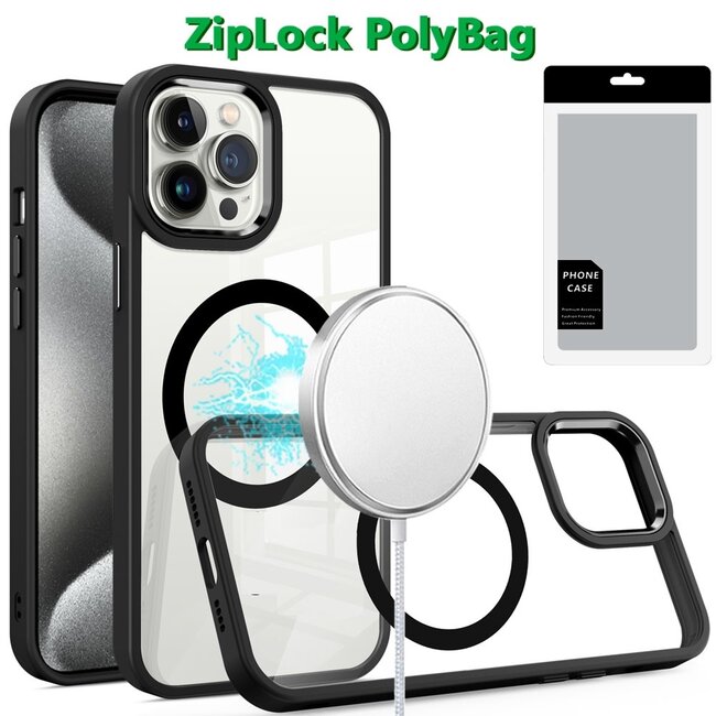 For Apple [PolyBag] For Apple iPhone 15 Pro Max Greatest Clear Acrylic Thick Metal Button Hybrid