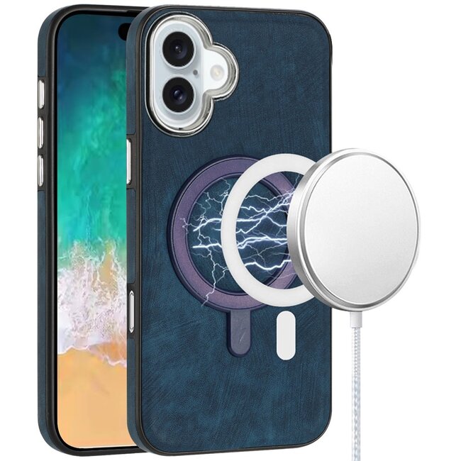 For Apple For Apple iPhone 16 Plus 6.7 inch Fashion Chrome Edged Camera Magnetic Circle PU Leather Hybrid