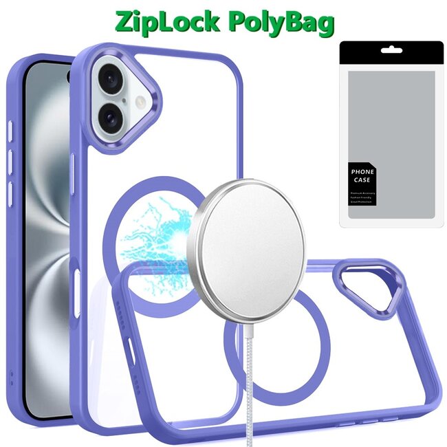 For Apple [PolyBag] For Apple iPhone 16 6.1 inch Greatest Clear Acrylic Thick Metal Button Hybrid
