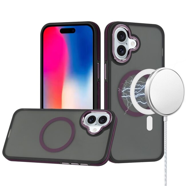 For Apple For Apple iPhone 16 6.1 inch Royal Magnetic Ring Skin-Touch HQ Metal Buttons/Camera Lip Hybrid