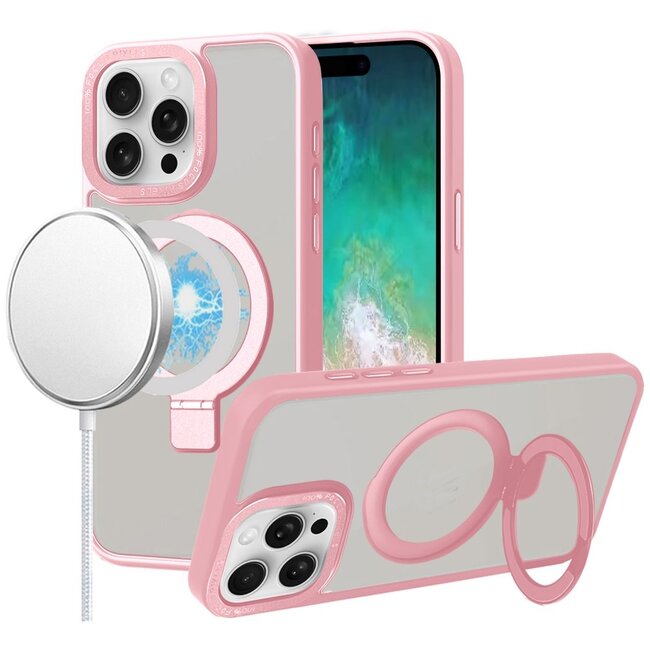 For Apple For Apple iPhone 16 Pro Max 6.9 inch Metal Chrome Kickstand Magnetic Circle Shockproof Matching Camera Hybrid