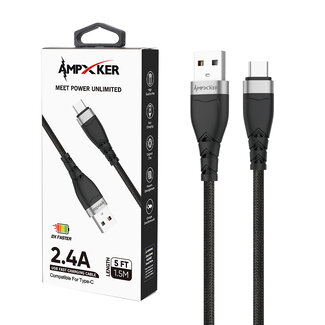 Ampxker Ampxker USB to Type C - Cable - 2.4 AMP - Nylon Braided Aluminium Alloy