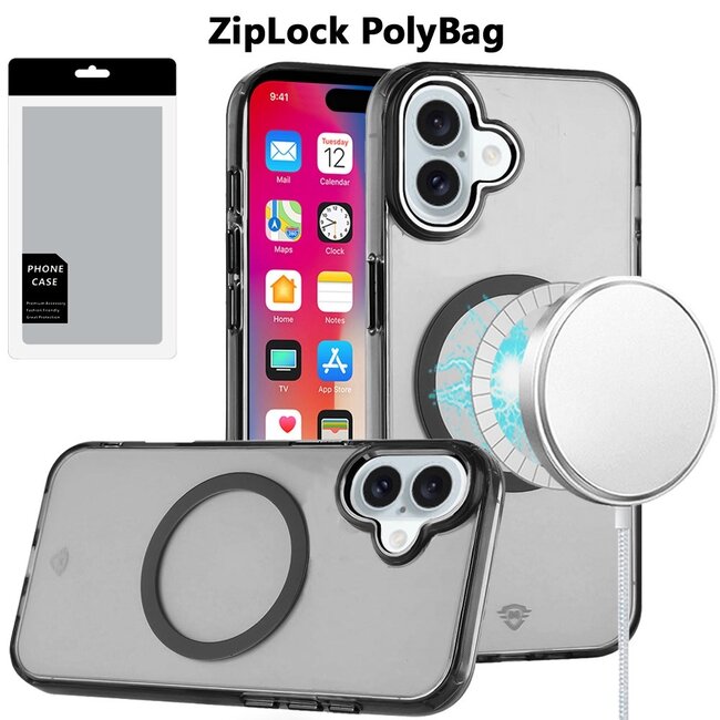 For Apple [PolyBag] For iPhone 16 6.1 inch Magnetic Circle Ring Transparent Premium Acrylic with Metal Buttons & Camera Raised Lip