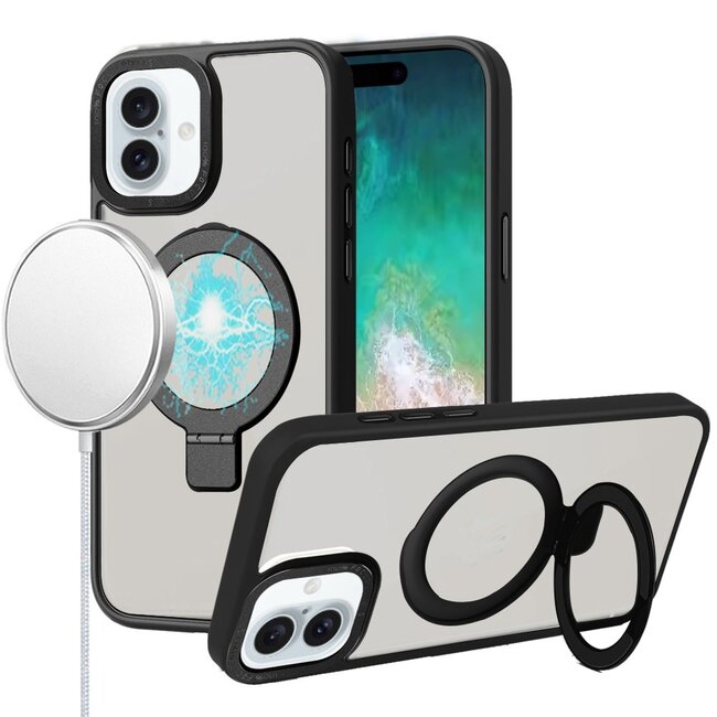 For Apple For Apple iPhone 16 Plus 6.7 inch Metal Chrome Kickstand Magnetic Circle Shockproof Matching Camera Hybrid