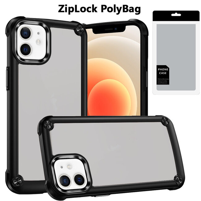 For Apple [PolyBag] For Apple iPhone 12 & iPhone 12 Pro Ultimate CaseX Transparent Hybrid Case with Metal Buttons And Camera Edges