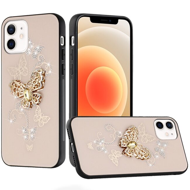 For Apple For Apple iPhone 12 & iPhone 12 Pro SPLENDID Diamond Glitter Ornaments Engraving Garden Butterflies