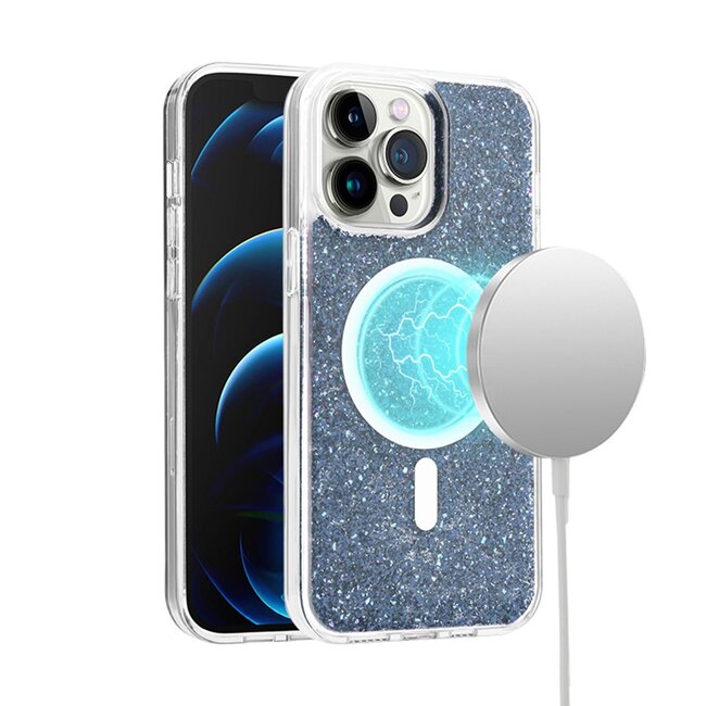 For Apple For Apple iPhone 15 Pro Epoxy Glitter Magnetic Circle ShockProof Hybrid 2.5mm Thick