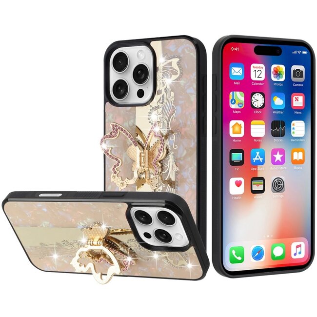 For Apple For Apple iPhone 16 Pro 6.3 inch SPLENDID Diamond Glitter Ornaments Engraving Case Cover Enchanted Butterflies