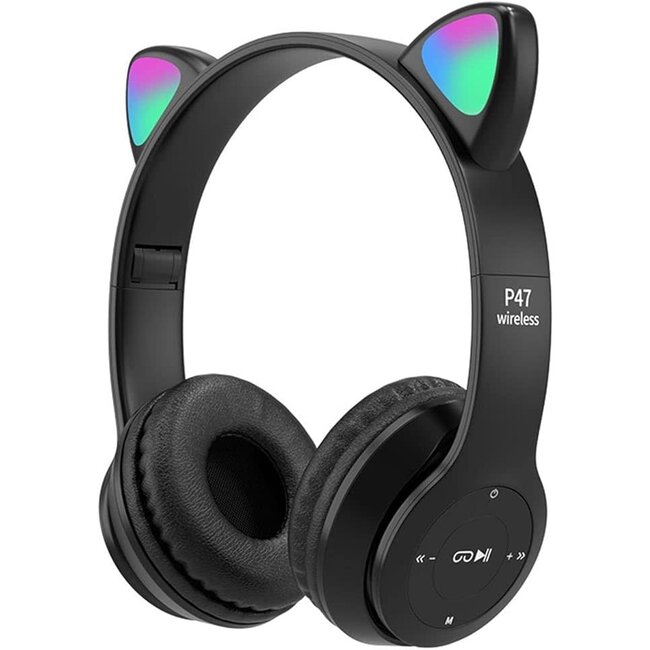 Kids Headphones, Cat Ear LED Light Up Bluetooth 5.0 Foldable Wireless Gaming Headset for Kids Adult, Built-in Mic Noise Cancelling Over Ear Headphones