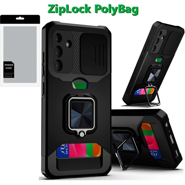 For Samsung [PolyBag] For Samsung Galaxy A16 5G Multi-Functional Card Magnetic Ring Stand Hybrid Camera Case Cover