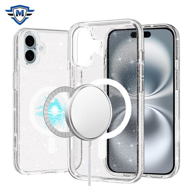 For Apple For Apple iPhone 16 6.1 inch METKASE Glitter Ultra Magnetic Circle Thick 3mm Transparent Hybrid in Slide-Out Package