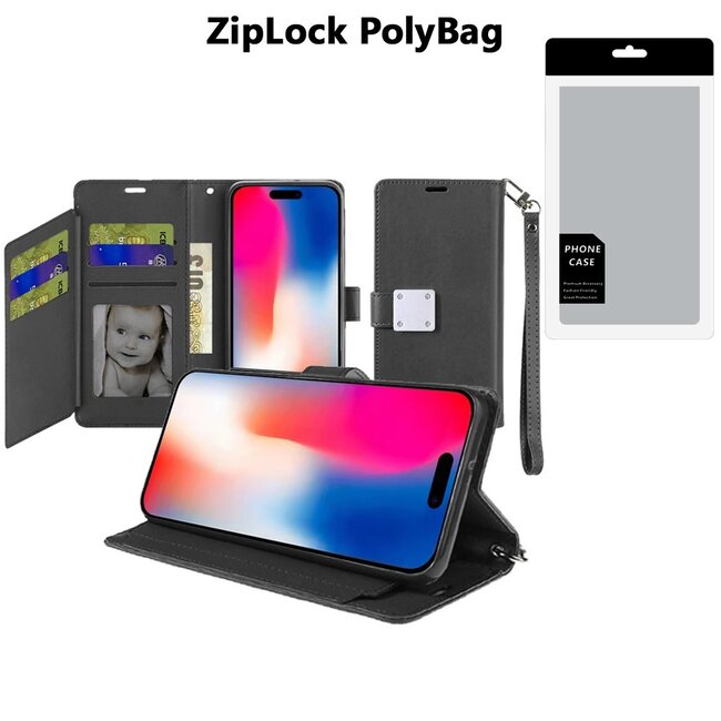 For Apple [PolyBag] For Apple iPhone 16 6.1 inch Wallet ID Card Holder