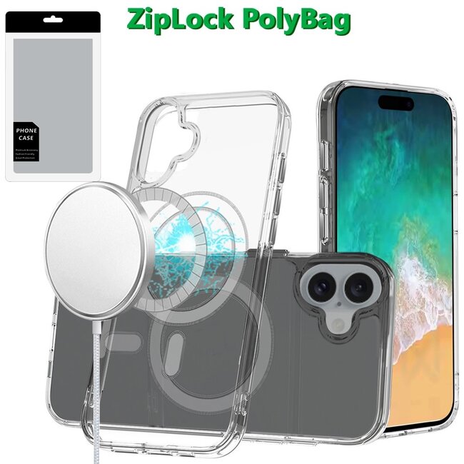 For Apple [PolyBag] For Apple  iPhone 16 Plus 6.7 inch Thick Transparent Magnetic Circle Shockproof Hybrid