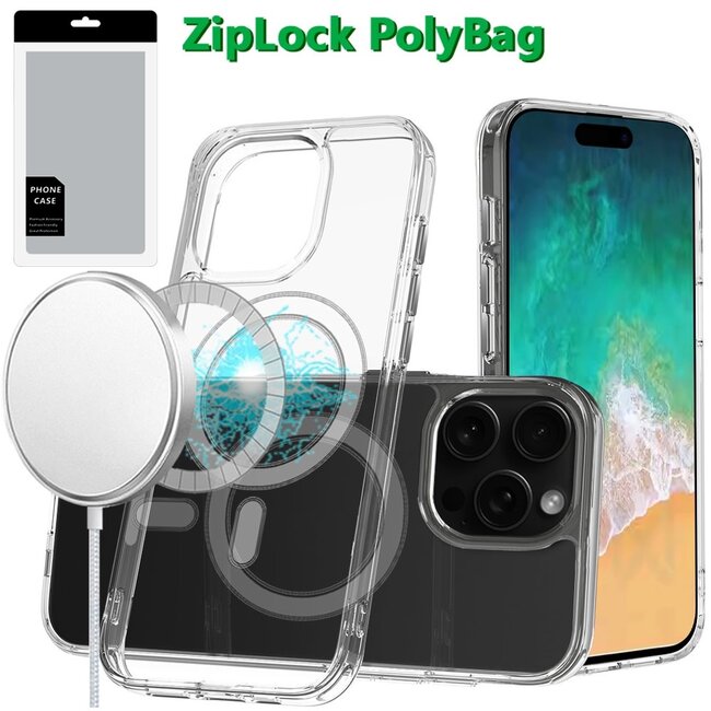 For Apple [PolyBag] For Apple iPhone 16 Pro Max 6.9 inch Thick Transparent [Magnetic Circle] Shockproof Hybrid